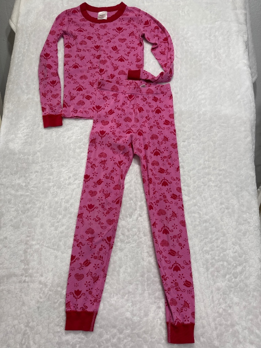 Hanna Andersson Pink Floral Heart Pajamas Set Organic Cotton Snug Fit Girl 10